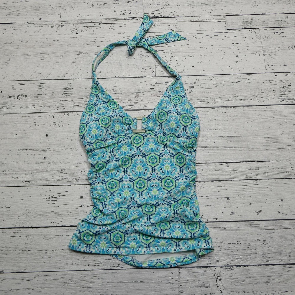 Helen Jon Shell Tankini Womens XS Blue Green Lani Kai Swim Top Made‎ in USA